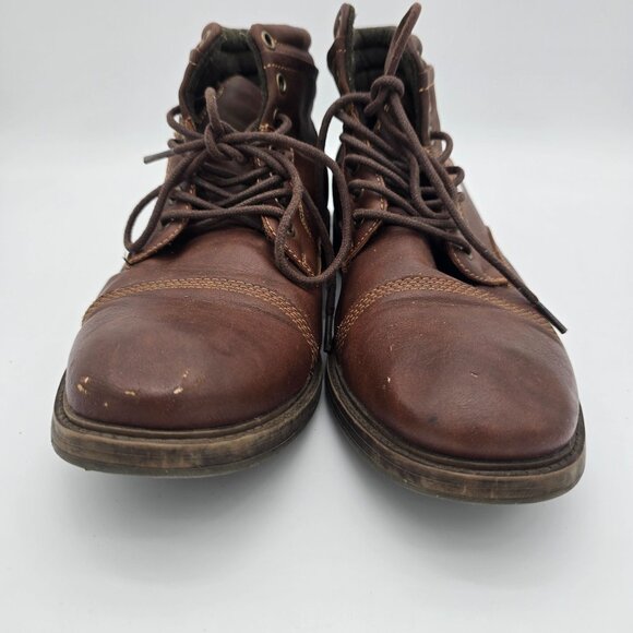 Mens Brown Lace-Up Ankle Boots Size 10.5 Leather Casual Durable Shoes - Picture 6 of 9